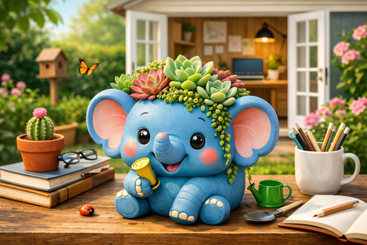 Brighten Your Workspace with a Lovely Home Garden Office Resin Cartoon Animal Blue Elephant Shaped Plant Flower Pot Decoration Animal Flower Pots Planter
