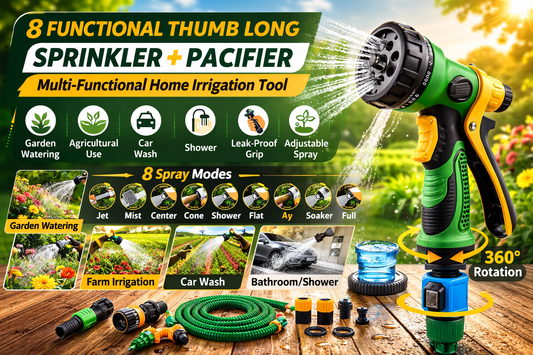 The eight functional thumb long sprinkler and the pacifier multi-functional home irrigation system for agricultural gardens and professional car wash showers