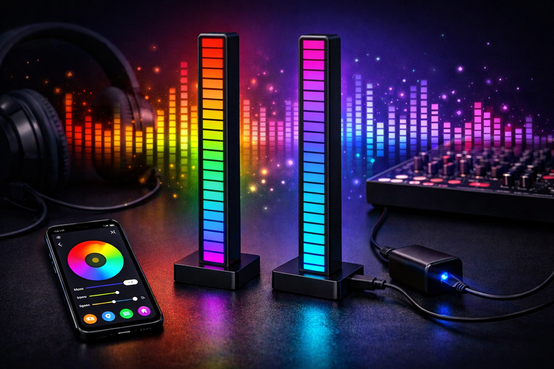 The RGB Sound-Controlled Rhythmic Response Lights provide a complete sensory enhancement which creates an interactive home audio and visual system.