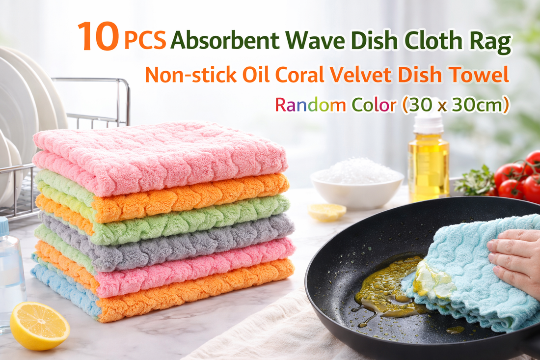 Upgrade Your Kitchen Cleaning with 10 PCS Absorbent Wave Coral Velvet Dish Towels