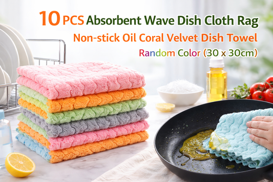 Upgrade Your Kitchen Cleaning with 10 PCS Absorbent Wave Coral Velvet Dish Towels