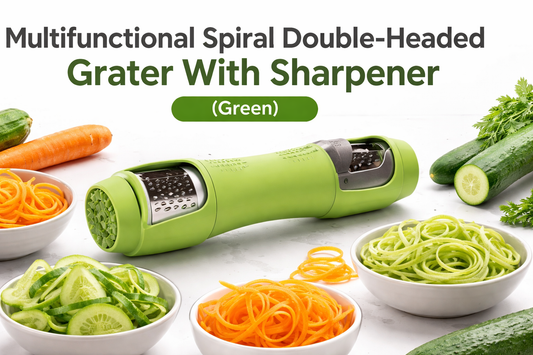 Multifunctional Spiral Double-Headed Grater With Sharpener (Green): The Ultimate Space-Saving Kitchen Essential for Effortless Food Preparation
