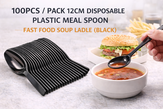 Make Food Serving Easy with 100pcs Disposable Plastic Meal Spoons (Black)