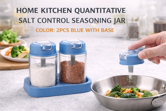 Cook Smarter with the Quantitative Salt Control Seasoning Jar (2pcs Blue With Base)