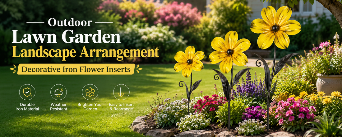 Vibrant yellow decorative iron flower inserts will transform your outdoor area to create an impressive garden transformation.