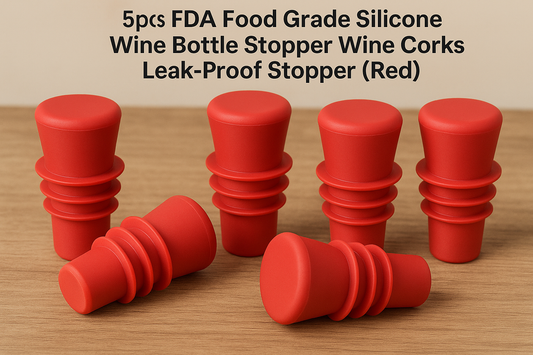 Preserve Every Sip in Style: 5pcs FDA Food Grade Red Silicone Wine Bottle Stoppers – Leak-Proof, Reusable, and Perfect for Every Wine Lover