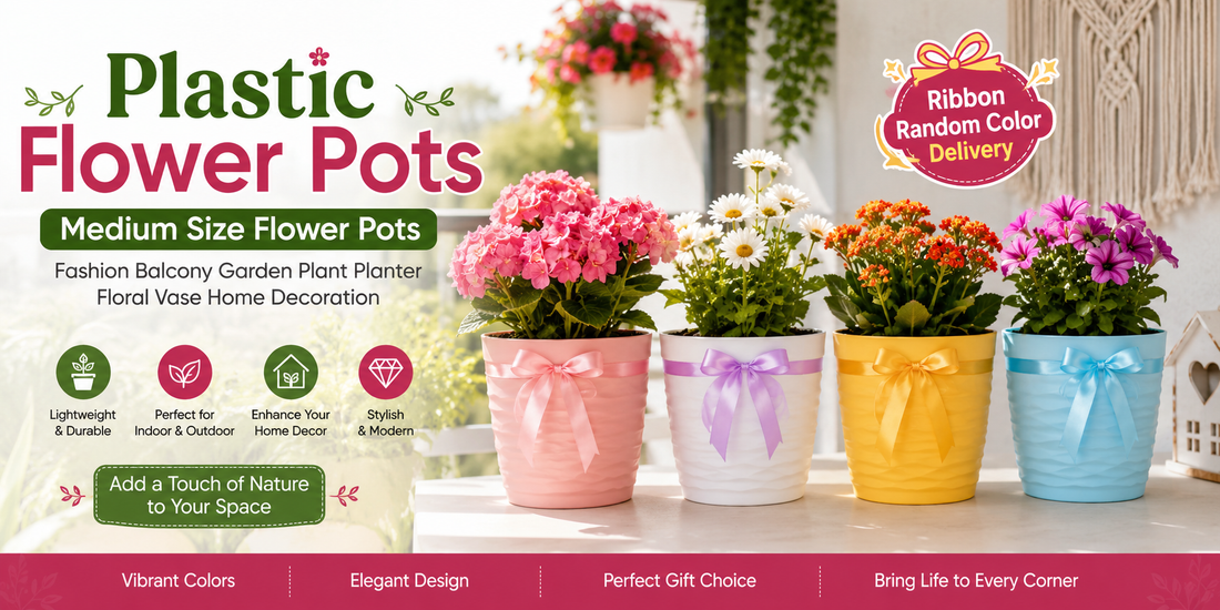 elevate Your Balcony Aesthetics With Versatile Medium Plastic Flower Pots and Decorative Ribbon Accents For Modern Home Gardens