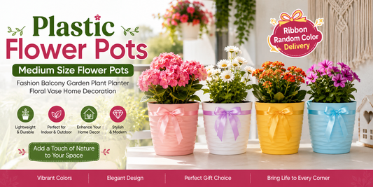 elevate Your Balcony Aesthetics With Versatile Medium Plastic Flower Pots and Decorative Ribbon Accents For Modern Home Gardens