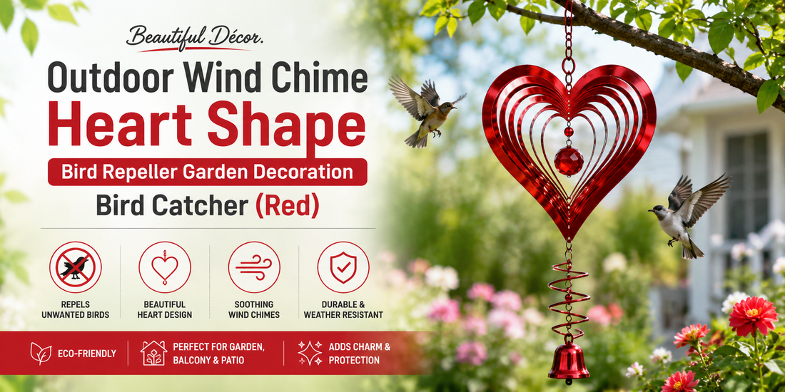 Elevate Your Garden Style With The Elegant Heart Shape Bird Repeller Outdoor Wind Chime Decoration In Bold Red