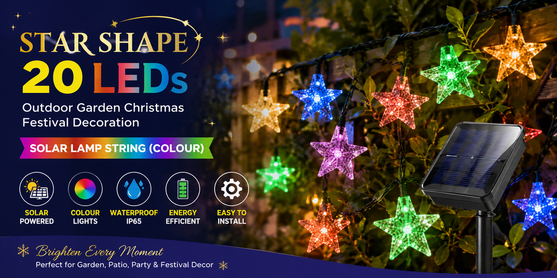 Brighten Your Festive Celebrations With The Vibrant Star Shape 20 LEDs Outdoor Garden Christmas Festival Decoration Solar Lamp String