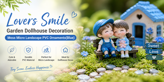 You can improve your small fairy garden space by using these attractive blue Lovers Smile Garden Dollhouse decorative PVC Moss ornaments
