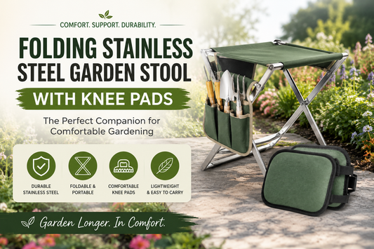 Ultimate Comfort Gardening: Folding Stainless Steel Garden Stool with Knee Pads