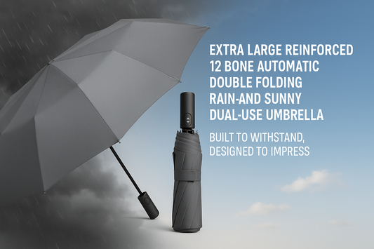 Extra Large Reinforced 12 Bone Automatic Double Folding Rain And Sunny Dual-use Umbrella Personality And Creativity (Gray)
