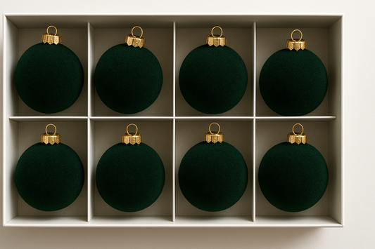 Luxury in Every Detail: 12pcs/Box 6cm Diamond Flocked Dark Green Christmas Balls – Elegant Painted Ornaments for a Timeless Holiday Tree
