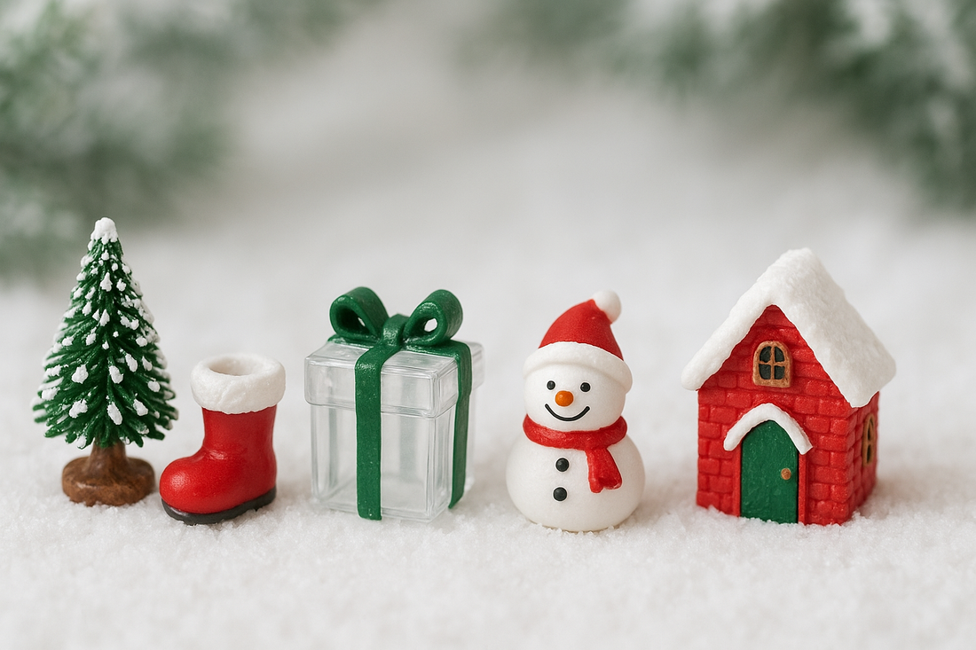 Enchanting Miniature Christmas Magic: 5pcs Christmas Micro Landscape Snowscape Decoration Accessories in Transparent Gift Box Green