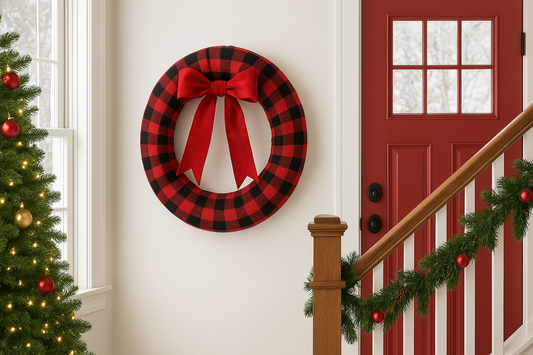 Festive Elegance Redefined: The DIY Red and Black Grid Christmas Wreath for Doors, Windows, and Staircase Décor