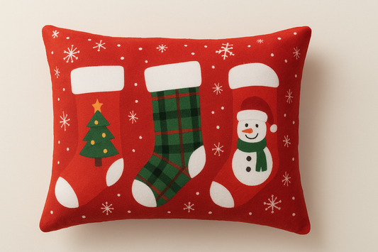 Cozy Christmas Comfort: Flannel Cartoon Printing Pillowcase with Christmas Socks Design for a Festive Home Makeover