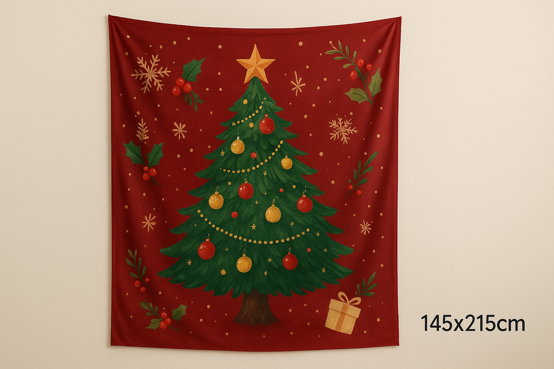 Festive Elegance Unfolded — The Rectangular Christmas Tree Peach Skin Tapestry Mural (145x215cm)