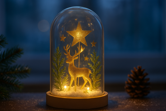 Christmas Cedar Window Display Glass Cover LED Light Ornaments (Star Deer) – A Glowing Symbol of Winter Magic and Festive Elegance