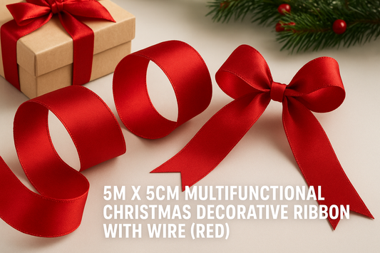 5m x 5cm Multifunctional Christmas Decorative Ribbon with Wire (Red) – The Ultimate Festive Ribbon for Gift Wrapping and Holiday Décor