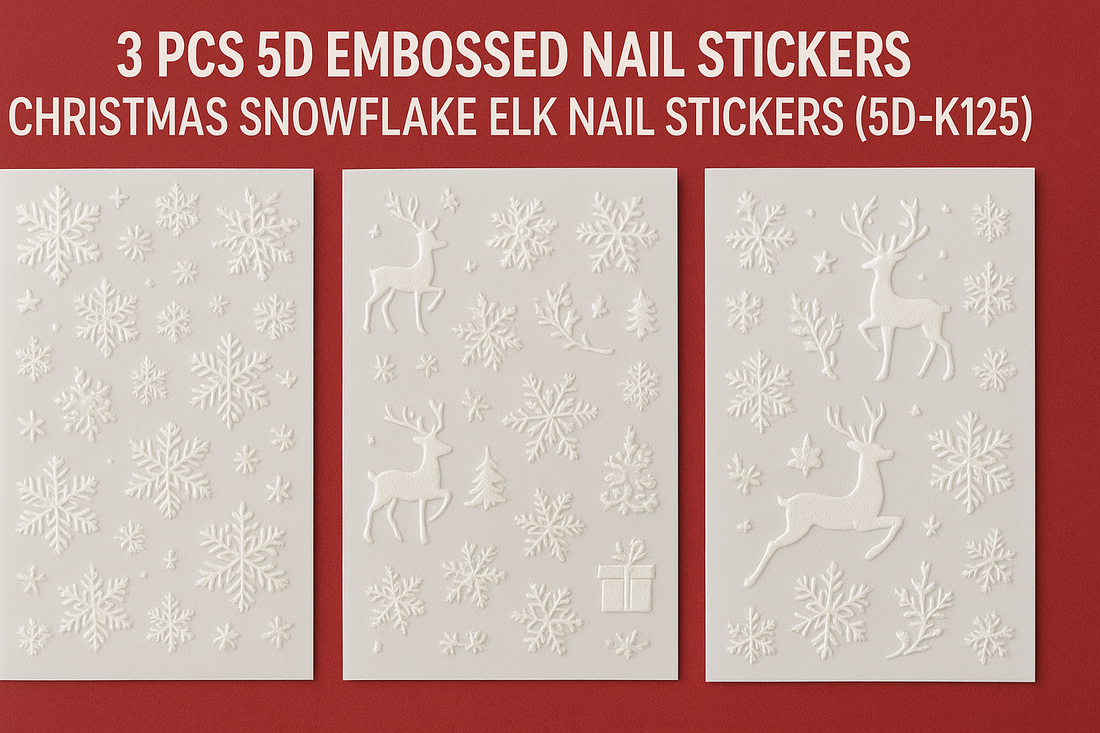3 PCS 5D Embossed Nail Stickers Christmas Snowflake Elk Nail Stickers (5D-K125)