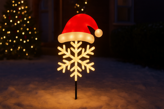 Outdoor LED Ground Plug Solar Christmas Road Sign – Hat Snowflake Style for a Magical Festive Glow