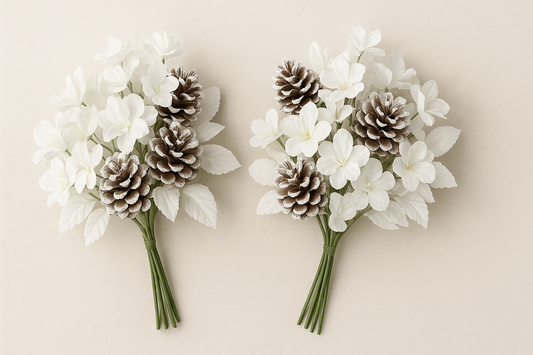 2 Bunches Artificial Flowers Plant Pine Cone Bouquet for Wedding & Christmas Decoration (White)