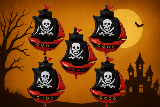 5PCS Pirate Ship Balloon Cartoon Halloween Aluminum Film Balloon (Red Black): The Perfect Pirate-Themed Decoration for a Spooky and Adventurous Halloween Celebration