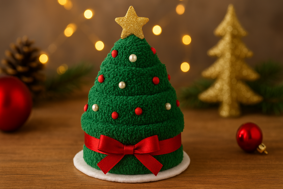 Christmas Creative Cake Towel Gift Washcloth Christmas Cute Towel Presents(Christmas Tree)