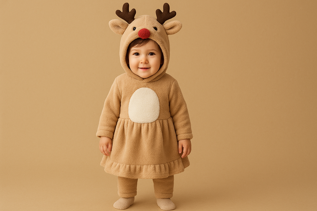 Cozy Elegance and Festive Whimsy: PS4509 Christmas Coral Fleece Animal Costume Christmas Elk Skirt (Khaki, Size M)