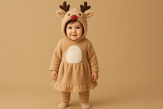 Cozy Elegance and Festive Whimsy: PS4509 Christmas Coral Fleece Animal Costume Christmas Elk Skirt (Khaki, Size M)