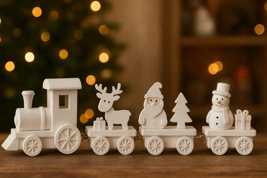 Whimsical Winter Wonder: The Timeless Charm of the White Wooden Christmas Train (4 Section)