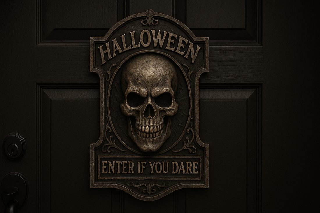 Haunted Welcome: The Skull Door Sign That Transforms Your Home into a Halloween Horror Haven