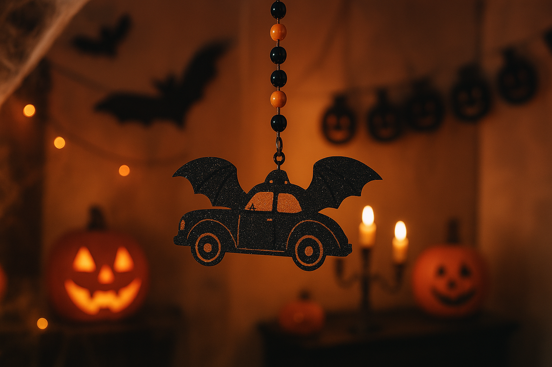 Spooky Elegance in the Details: Halloween Home Party Bead Hanging Tag Holiday Scene Decoration Props (Car Bat)