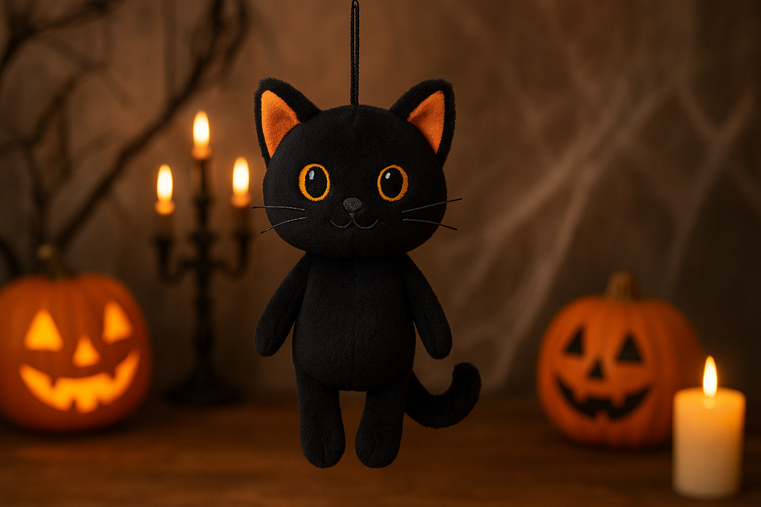 Enchanting Halloween Charm — CX189008 Black Cat Plush Hanging Doll Decorative Prop for a Magical Festive Ambiance