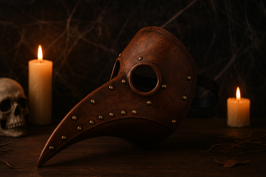 The Gothic Elegance of Mystery: HG65005 Halloween Dress Up Props Rivets Beak Shape Mask (Brown)