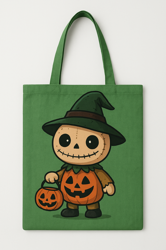 Celebrate the Festive Season with Spooky Chic Style: the Halloween Cartoon Doll Linen Tote Bag (Green)