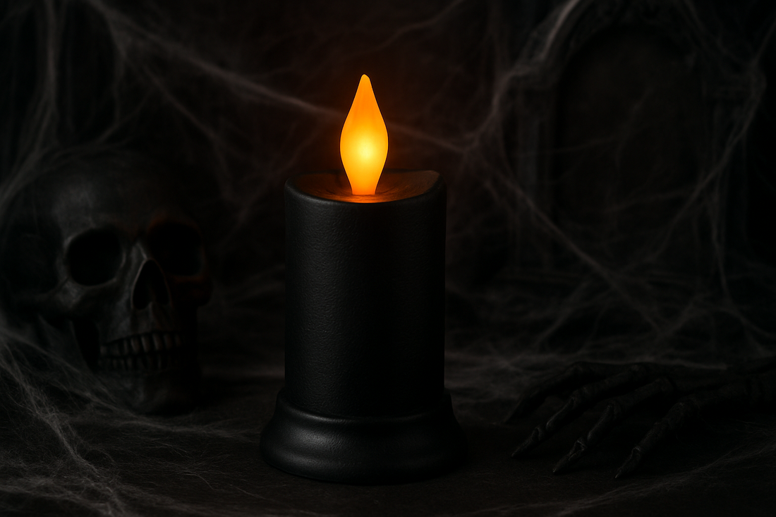 The Haunting Glow of Darkness: Halloween LED Candle Light Ghost Festival Decoration Palm Rest Night Light (Black)