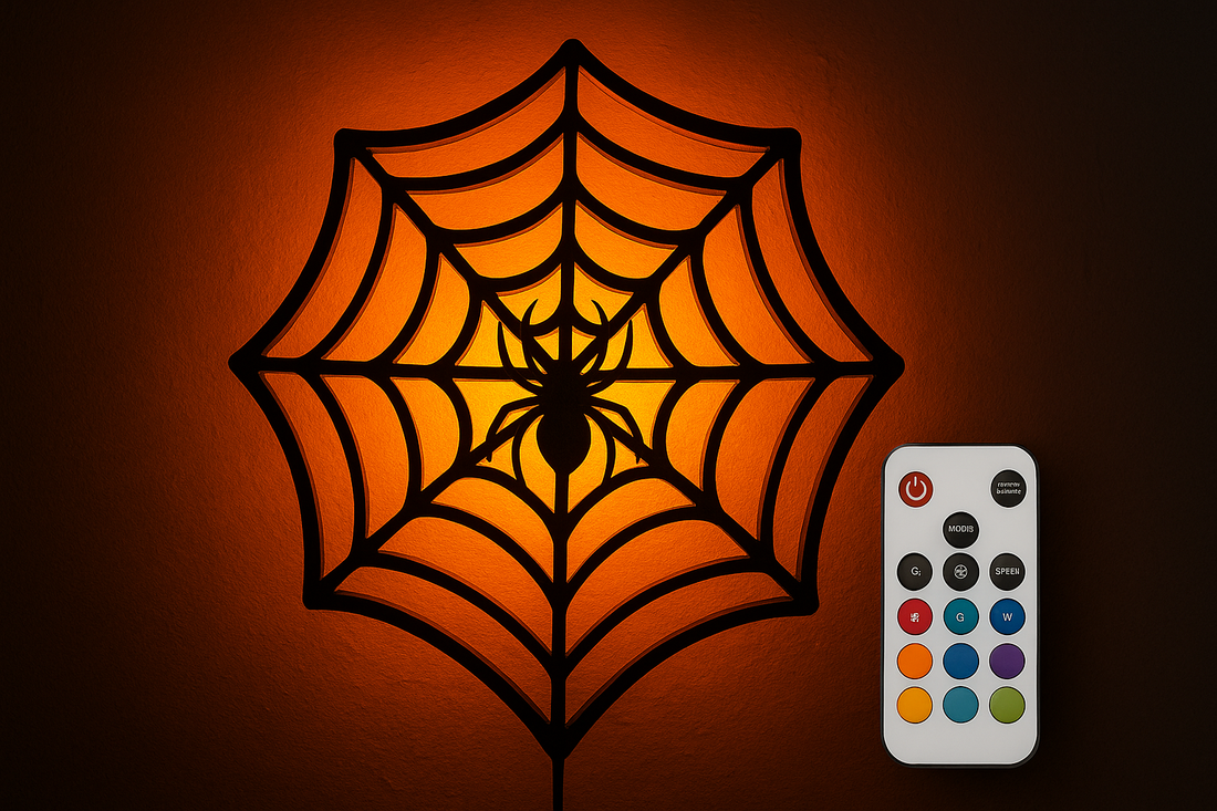 LED Spider Web Lamp with Remote Control Halloween Atmosphere Decoration Props, Power: USB-in