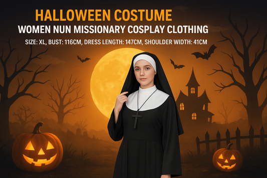 Halloween Costume Women Nun Missionary Cosplay Clothing – A Timeless Blend of Modesty, Mystery, and Halloween Charm (Size: XL)