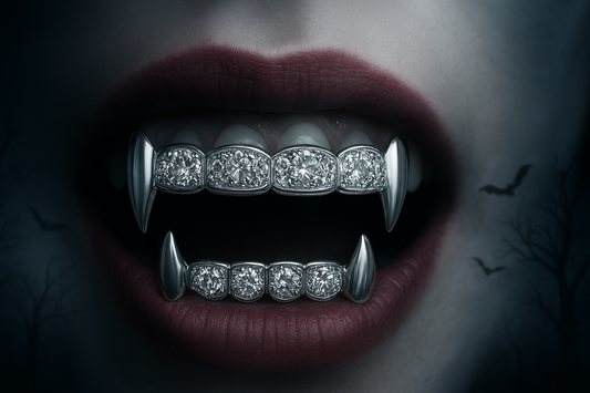 Halloween Vampire 8 Zircon Hip Hop Braces, Colour: Platinum Upper Teeth