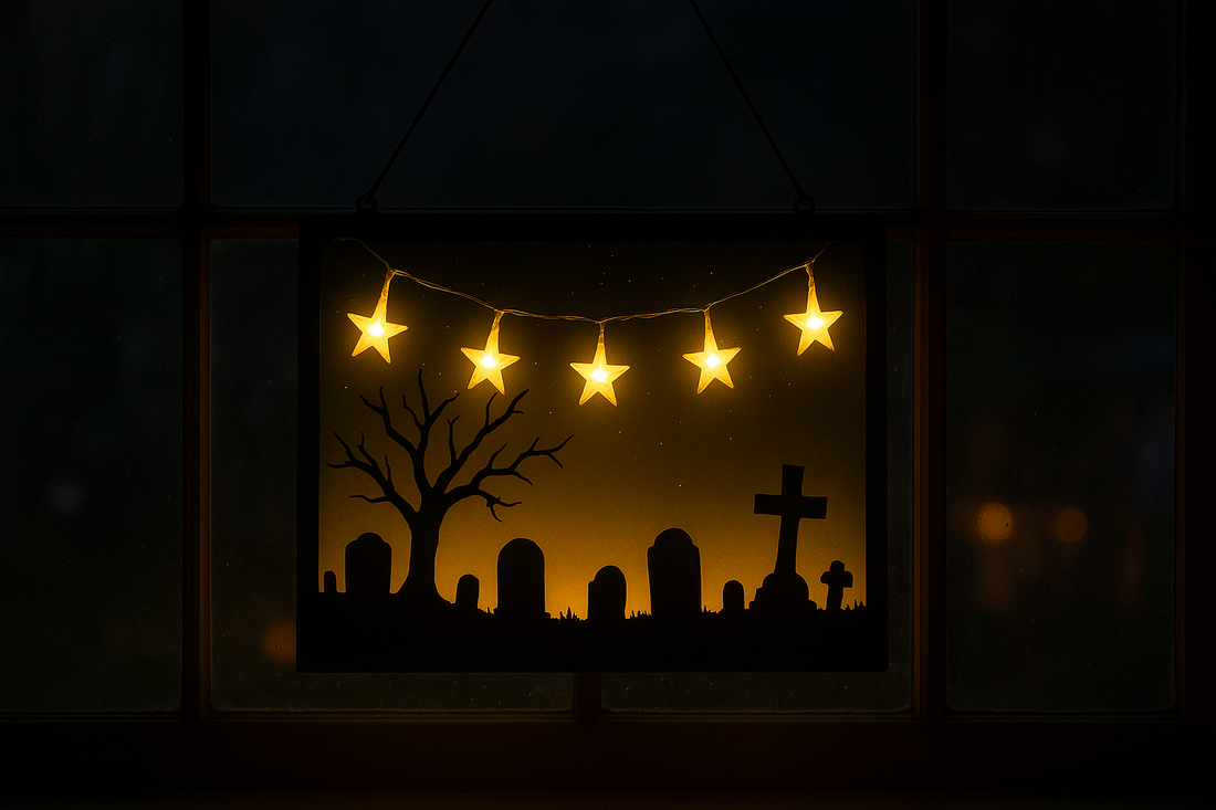 Hauntingly Beautiful Illumination: Halloween Star String Light Show Window Horror Decoration LED Battery Powered Hanging Lamp (Cemetery)