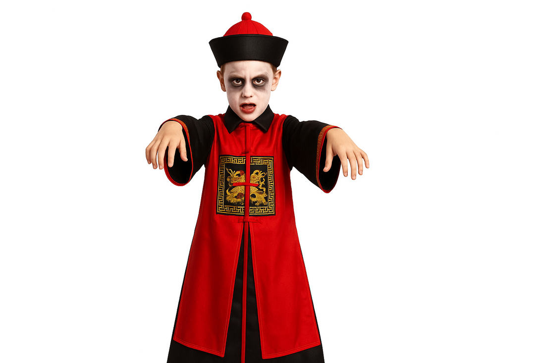 5812 Children Halloween Costumes – Horror Qing Dynasty Zombie Costume (Red & Black) Bringing Ancient Legends to Life for a Spooky and Fun Halloween
