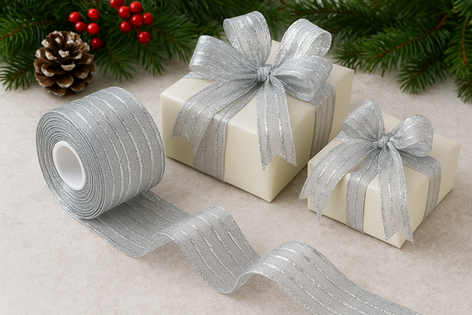 2.8m / Roll Christmas Glitter Striped Ribbon Bow DIY Decorative Ribbon Gift Packaging Ribbon (Silver): The Perfect Touch of Sparkle and Elegance for Festive Creations