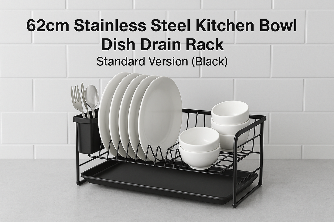 62cm Stainless Steel Kitchen Bowl Dish Drain Rack (Standard Version, Black) – Durable, Stylish, and Space-Saving Storage Solution