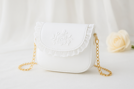 Elegance in Miniature: Children Chain Bag Lovely Princess Lingerie Shoulder Crossbody Bag (White)
