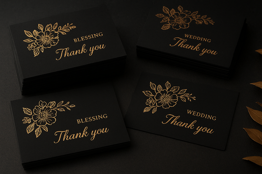 Timeless Gratitude: The Elegance of 100 PCS Wedding Blessing Card Thank You Message Gift Decoration Card Bronzing Flower Greeting Card Blessing (Black)
