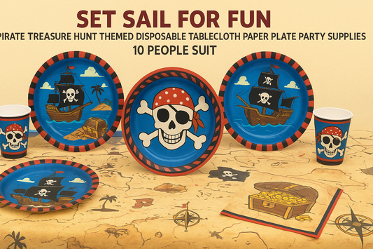 Set Sail for Fun: Pirate Treasure Hunt Themed Disposable Tablecloth Paper Plate Party Supplies Set (10 People Suit)