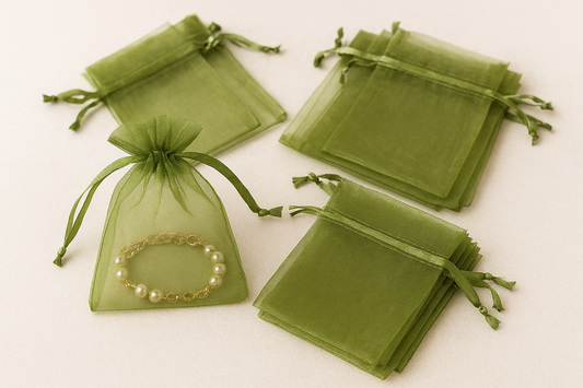 Grace Wrapped in Elegance: 100 PCS Organza Gift Bags Jewelry Packaging Bag Wedding Party Decoration (Size: 7x9cm, D19 Olive Green)