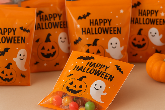 Sweet Spooks and Festive Treats: 50pcs /Pack Halloween Packaging Bags Candy Snacks Treat Bags (Size: 13.5x22cm, Happy Square)